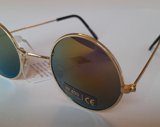 True Vintage John Lennon Style Sunglasses Round Mirrored Gold Teashades